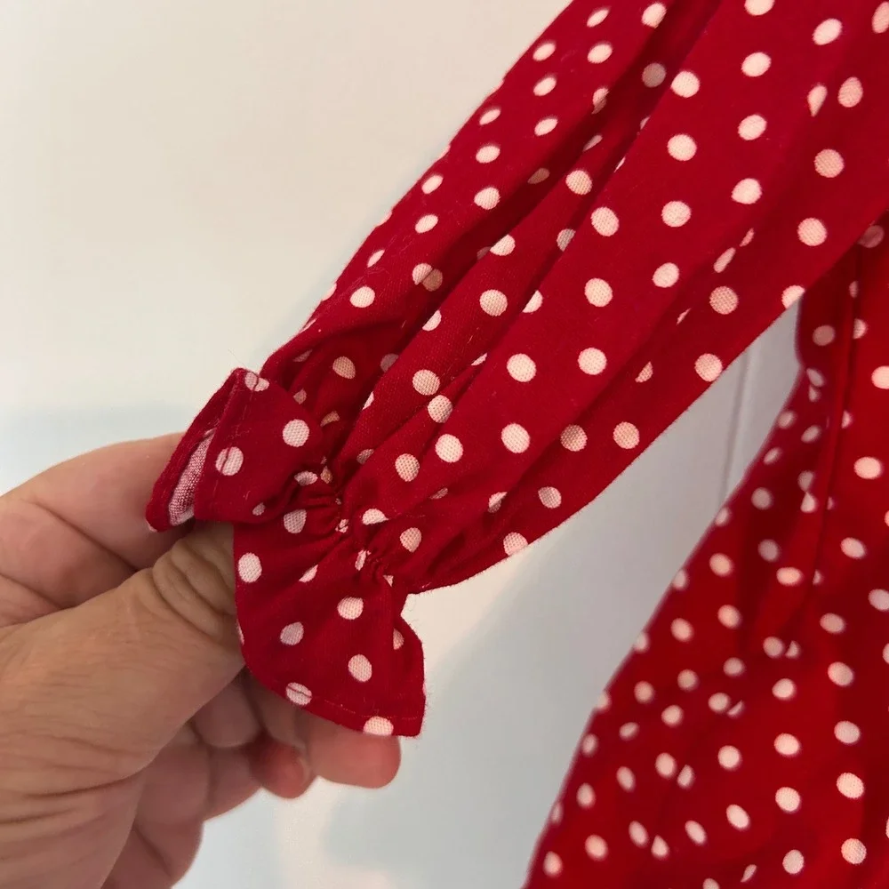 Bryan Vintage Baby Girls Red Polka Dot Christmas Outfit Set 3-6 Months USA Made